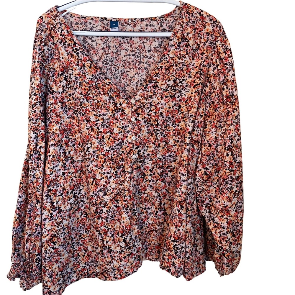 Old Navy Size 3X Ditsy Floral V-Neck Peasant Top Multicolor Boho Casual